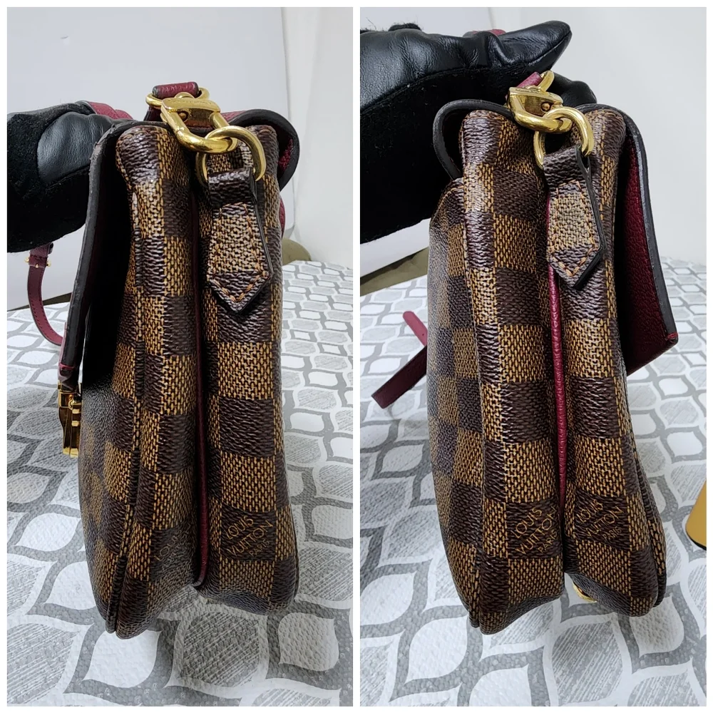 Louis Vuitton Damier Ebene Clapton PM Shoulder Bag Brown/Wine
